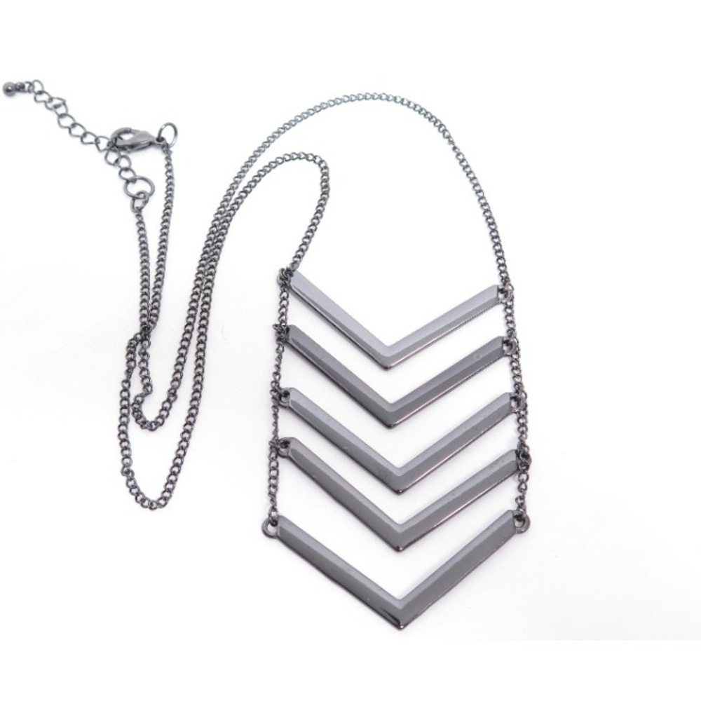 CHEVRON Style Gunmetal Gray Necklace